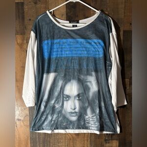 Women’s Sz 3x Rogue Collection White & Blue Graphic Long Sleeve Tunic NEW